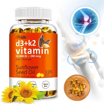 Vitamin D3+K2 Capsules - Help Regulate Calcium Metabolism, Supports Teeth, Bones, Heart Health, Joint Health, Immunity Amazondiabacai