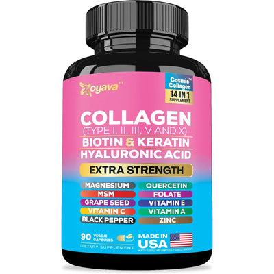Collagen Types I, II, III, V and X Peptides, Biotin, Keratin, Hyaluronic Acid, MSM, Vitamin A, Vitamin C, Quercetin and More Amazondiabacai