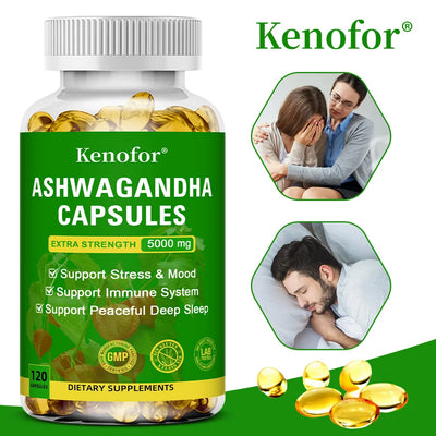 Pure KSM 66 Ashwagandha Root Extract Capsules 5000mg Supplement Help Stress, Focus, Brain, Energy ,Sleep Health Amazondiabacai