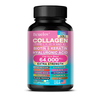 Collagen Peptides Types I, II, III, V & X, Biotin Keratin Hyaluronic Acid MSM Vitamins - Skin, Nails & Joint Health, Anti-Aging Amazondiabacai