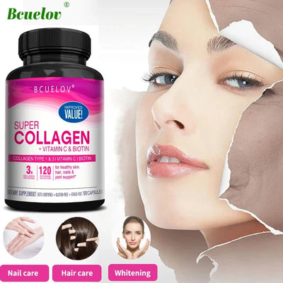 Collagen + Vitamin C plus Biotin, Anti-Aging Support, Antioxidant, Brightener, Skin, Hair & Nails Supplement, 120 Capsules Amazondiabacai
