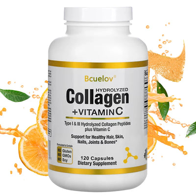 Bcuelov Type I & III Hydrolyzed Collagen Peptides Plus Vitamin C Supports Healthy Hair, Skin, Nails, Joints & Bones Amazondiabacai