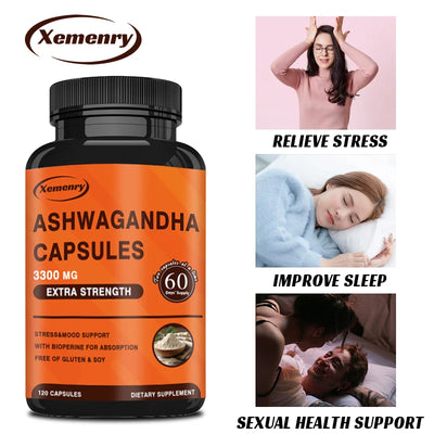 Ashwagandha Capsules - Support Brain and Memory, Relieve Stress, Improves Concentration, Mood and Sleep - 120 Capsules Amazondiabacai