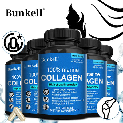 Marine Collagen | with Hyaluronic Acid, Vitamin C and Biotin | High Strength Collagen Supplement for Men and Women 120 Capsules Amazondiabacai