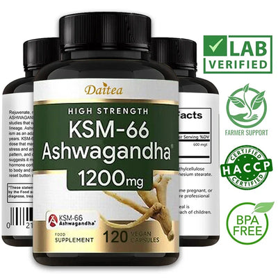 KSM-66 Ashwagandha Extract Capsules 1200mg, Helps with Stress Relief, Mood, Sleep Support, Balanced Energy Levels Amazondiabacai