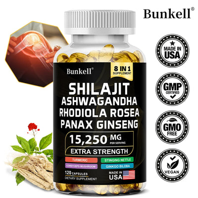 15250mg Shilajit Capsules with Ginseng Ashwagandha Turmeric, Energy Supplement Muscle Mass Endurance - Amazondiabacai 