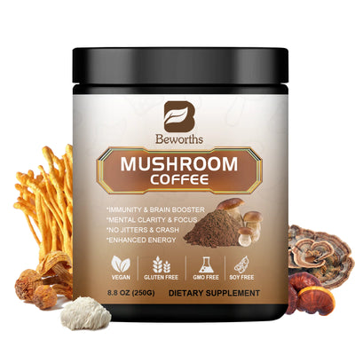 Mushroom Coffee 10 Mushroom Extract - Lion's Mane, Cordyceps, Reishi, Turkey Tail, Chaga, Maitake for energy and immune support Amazondiabacai