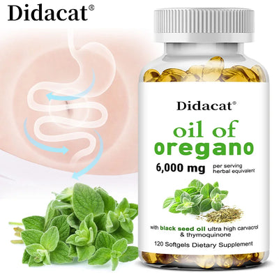 Oregano Oil 6000 mg, Black Seed Oil 200 mg, Supports Gut, Digestive & Immune Health, 120 Capsules Amazondiabacai