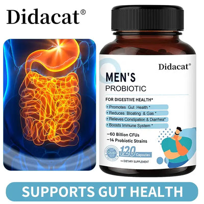 Men's Lactobacillus Probiotics Digestive Enzyme & Prebiotic Fiber Digestive Health More Effective Intestinal Immune Health supplement bottle