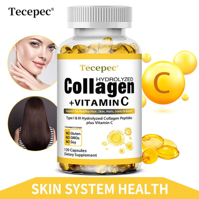 Hydrolyzed Collagen Peptides Capsules - with Vitamin C - Support for Healthy Hair, Skin, Nails, Joints & Bones,Antioxidants Amazondiabacai
