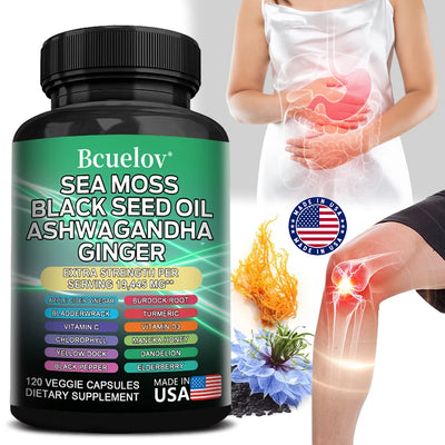 Black Cumin Seed Oil Vitamin C Mineral Supplement, Ashwagandha, 19445 mg, Supports Thyroid Health, Immune System, 120 Capsules Amazondiabacai