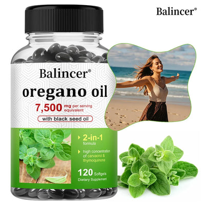 Oregano Oil 7,500 Mg, with Black Seed Oil for Immune Health, High in Carvacrol and Thymoquinone - Non-GMO Amazondiabacai