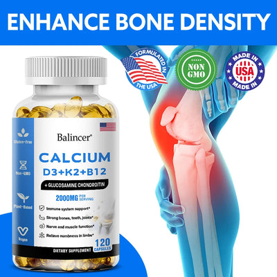 Calcium + D3 + K2 + B12 Capsules - Support Bone and Muscle Health, Replenish Joints Amazondiabacai