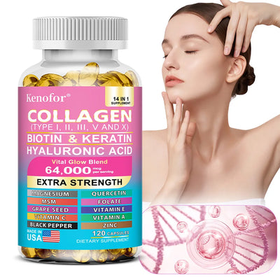 14 IN 1 Collagen Capsules - Biotin & Keratin Skin Care Product Booster Anti Aging Whitening Skin Nail and Hair Care Supplement Amazondiabacai