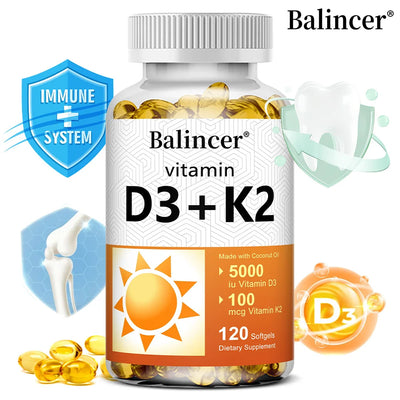 Vitamin D3 + K2 with Organic Virgin Coconut Oil, Vegan D3 (5000iu) with MK7 Vitamin K2 (100mcg), Supports Bone Health Supplement Amazondiabacai