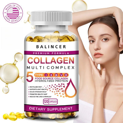 Collagen Peptide Multi-Hair, Skin & Nails, Digestive & Joint Health Supplement, Hydrolyzed Collagen, 120 Capsules by Balincer
