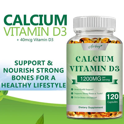 Calcium + Vitamin D3 Capsules - Strong Bones and Teeth, Immune Support - Non-GMO, Gluten-free Supplement Amazondiabacai