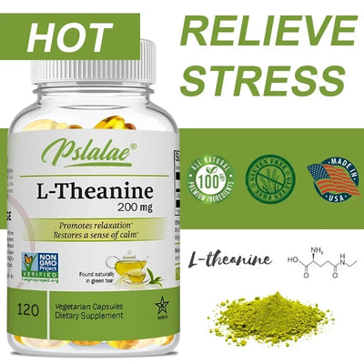 Premium L-Theanine Capsules 200 Mg Relieve Stress, Support Healthy Mood, Improve Concentration Vegan Amazondiabacai