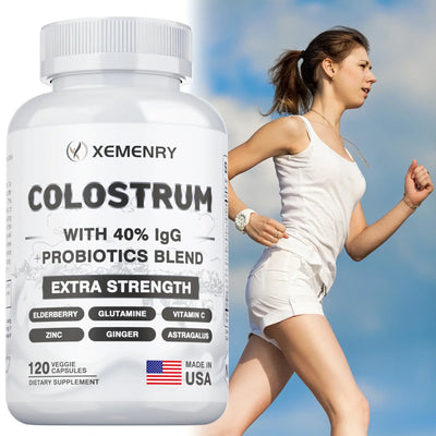 Colostrum Capsules - Promotes Gut Health, Improves Athletic Performance, and Maintains Healthy Iron Levels - 120 Capsules with runner