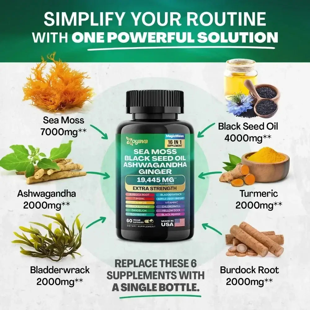 ea Moss Blend – 19,445 MG Superfood Capsules All-in-One Formula with 15+ Super Ingredients including Sea Moss, Black Seed Oil.