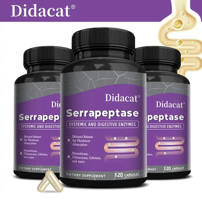 Serrapeptase - with Digestive Enzymes, Nattok dietary supplement bottles with high-potency Serrapeptase for natural support.