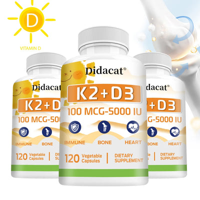 Vitamin K2 + D3 100mcg-5000IU Capsules - Dietary Supplement for Immune, Bone, Heart, Dental, and Cardiovascular Support Amazondiabacai