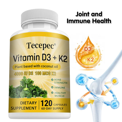 Vitamin K2 (MK7) with D3 Supplement Non-GMO Dietary Supplement for Bone, Teeth, Muscle and Immune Health Support - 120 Capsules Amazondiabacai