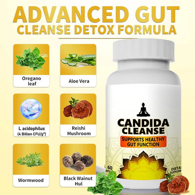 Candida Cleanse Detox for Gut Health - Extra Strength Balance Control Anti Overgrowth Supplements for Women & Men - 60 Capsules Amazondiabacai