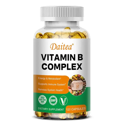 DAITEA - Vitamin B Complex Capsules - Boost Immunity, Reduce Stress - 120 Capsules Bottle