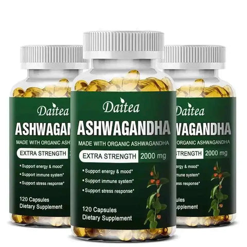 Bcuelov Ashwagandha 2000mg extra strength capsules for immune support and stress relief in 120-count bottle