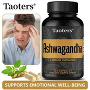 Taoters Ashwagandha stress support supplement 1200mg organic capsules for men emotional well-being