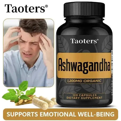 Taoters Ashwagandha stress support supplement 1200mg organic capsules for men emotional well-being