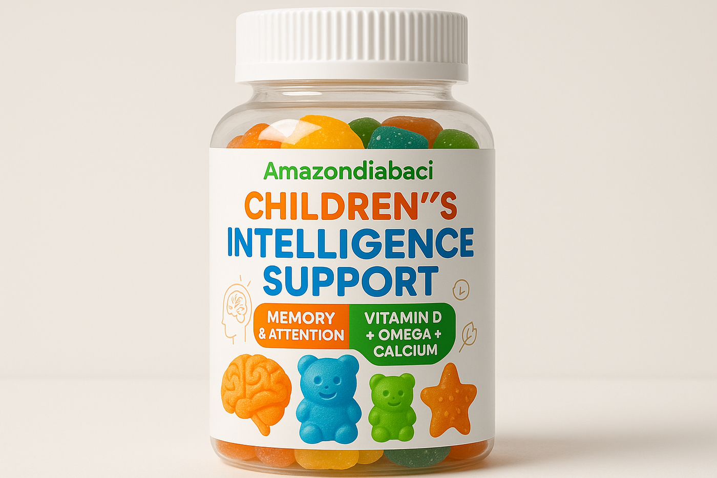 Children's Intelligence Supplement Gummies, Containing Vitamin D, OMEGA + Calcium, Support Attention, Memory, Brain Health amazondiabacai